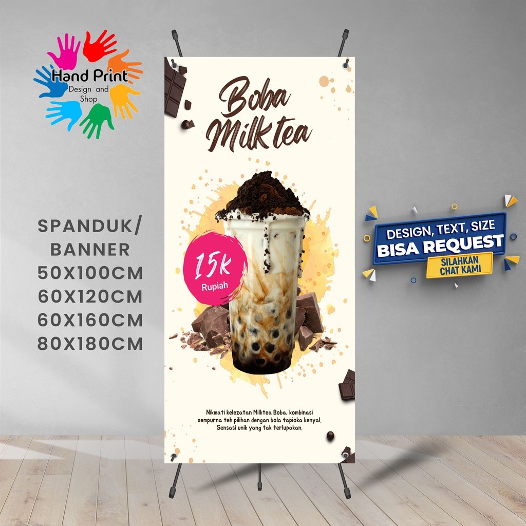 SPANDUK BANNER Minuman Boba Varian Rasa Coklat Kekinian Viral Bisa Request Desain