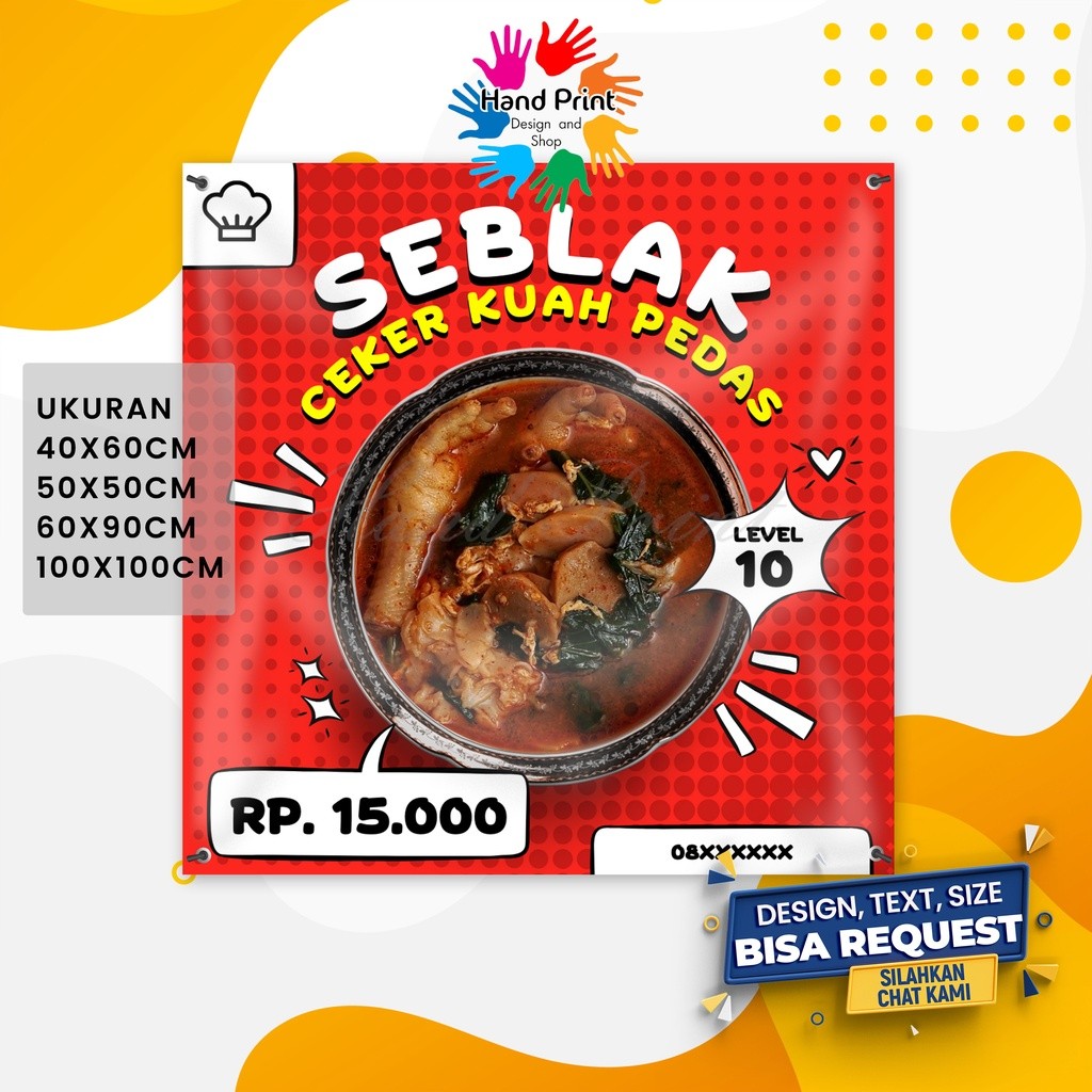 Cetak Spanduk Banner Jualan Seblak Ceker Pedas Spesial Promo Seblak Kuah Spanduk Custom