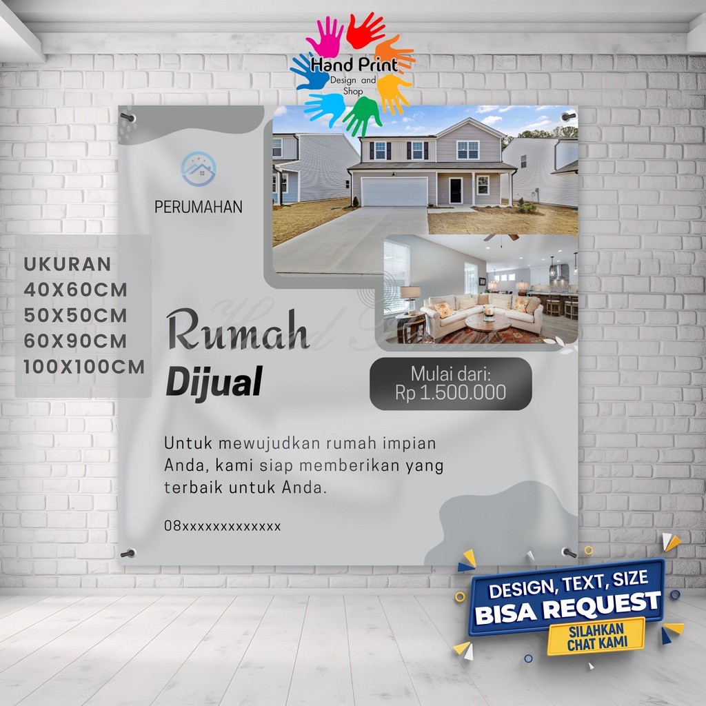 Spanduk Banner MMT Jual Rumah Sewa Rumah Kontrakan Kosan Jual Tanah Promosi B