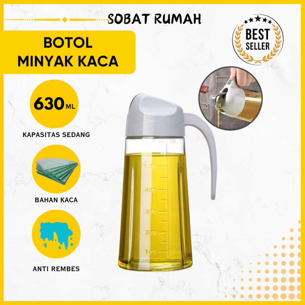 murah tempat minyak goreng kaca botol wadah oil pot peralatan dapur estetik teko 630ml aesthetic