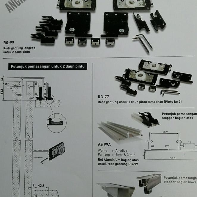 Rel Roda Pintu Sliding Gantung Huben