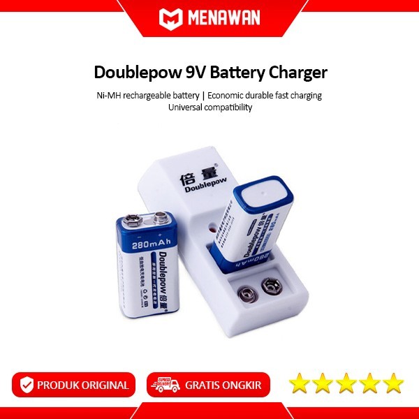 Doublepow 9V Battery Charger Baterai Kotak 9V isi Ulang Rechargeable