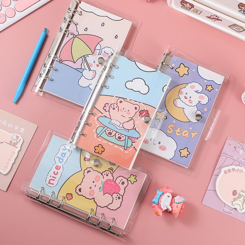 

PuluzMerah Muda Jurnal Perjalanan Kit Kartun Buku Catatan Isi Ulang Loose-Leaf Wisatawan Buku