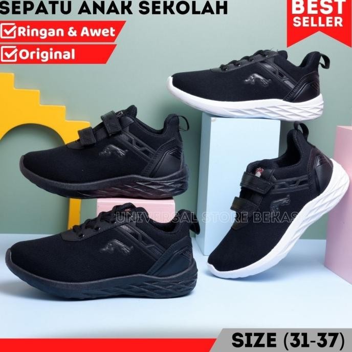 Sepatu Anak Sekolah Laki Perempuan TK SD Jaguar Pro ATT Hitam Polos