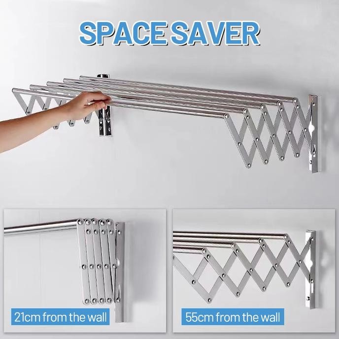 Jemuran Dinding lipat Stainless Jemuran Baju Dinding 200cm Jemuran Pakaian Dinding gs