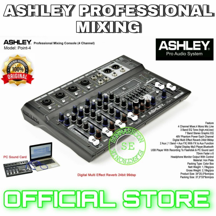 mixer 4 channel ashley original ashley point 4 bluetooth usb recording