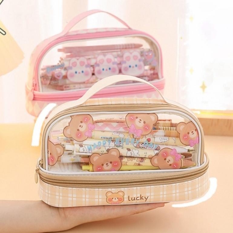 

He13 Tempat Pensil Besar,Transparan PVC Pencil Case, Tas Pensil Murid Lucu,Kotak Pensil Anak Esthetis Premium