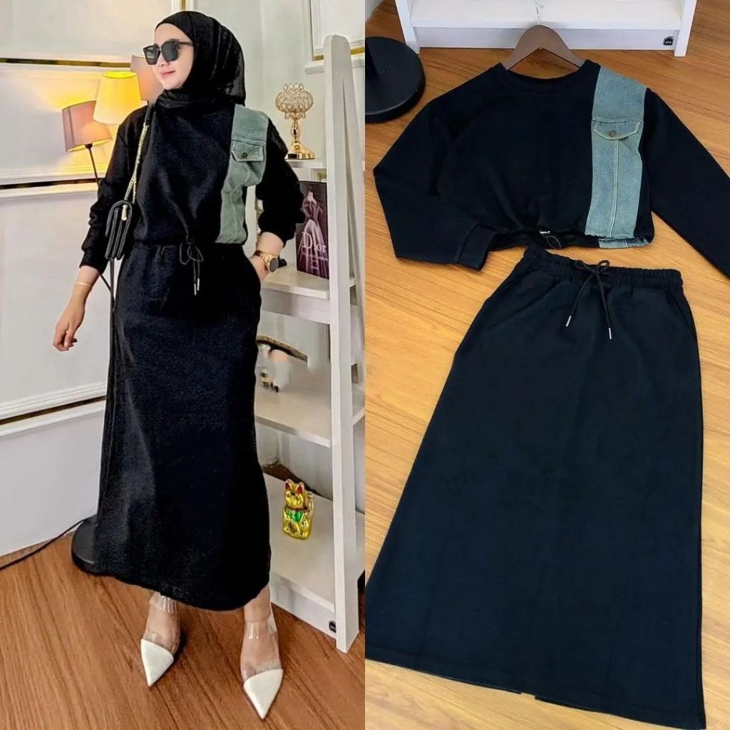 Setelan Wanita Oneset 1Set Kekinian 2024 Stelann Dewasa 1Stell Jumbo Korean Style Motif Baju 2In1 Ko