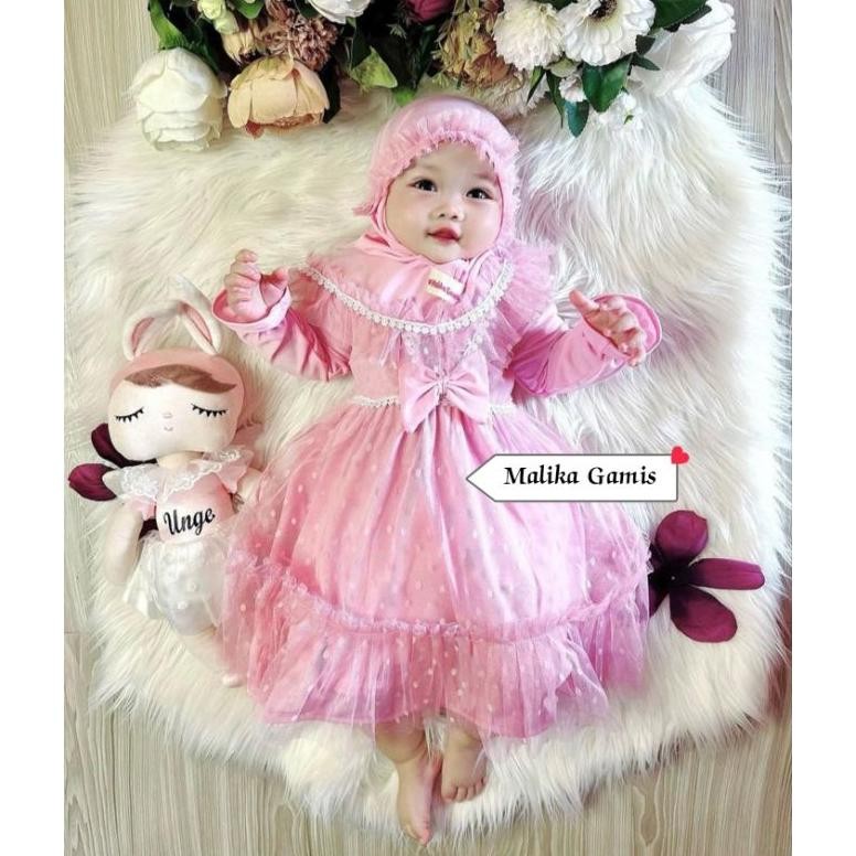 TERMURAH Baju Gamis Bayi Perempuan Plus Hijab - Gamis Bayi Brukat Tile Dot - Gamis Tile Dot - Gamis 