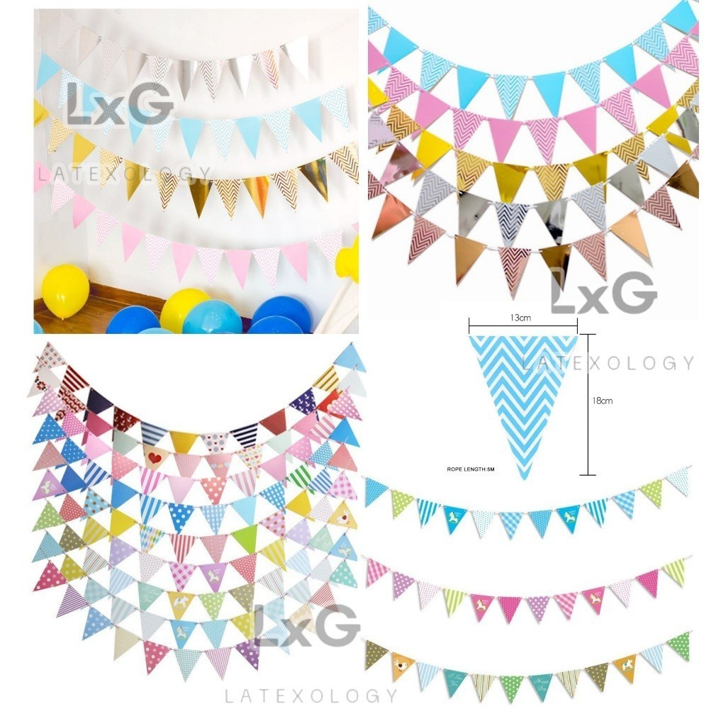 Banner Birthday Segitiga Polos, untuk Birthday, Ulang Tahun, Tedak Siten, Baby Shower, Bridal Shower