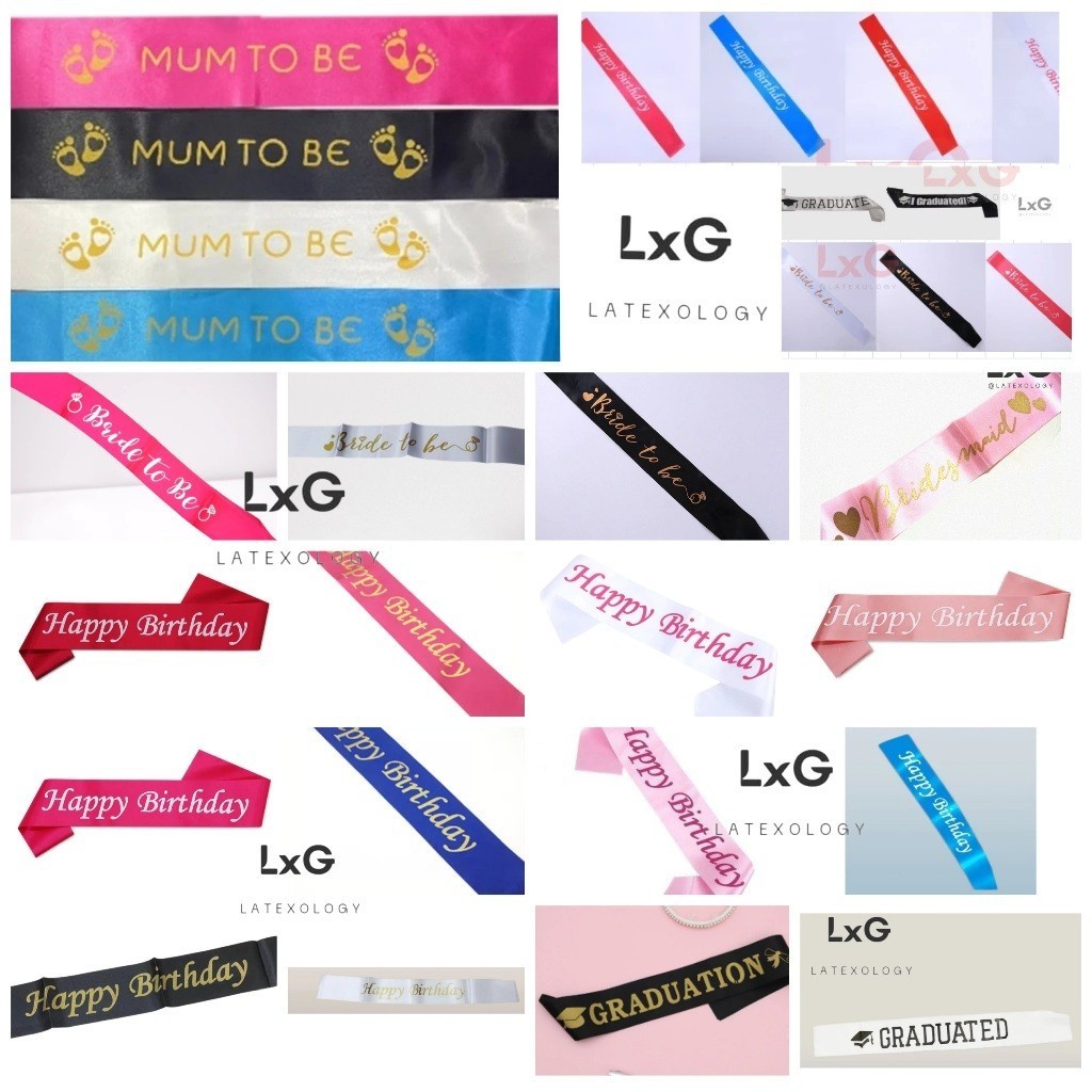 Sash Happy Birthday Graduation Bride to be Bridesmaid, Selempang Bridal Shower Wisuda,Mum To Be - Sa