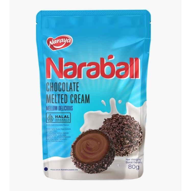 

Naraya Naraball 80gr Wafer Salut Cookies Ball Melted Halal Chocolate Vanilla Strawberry