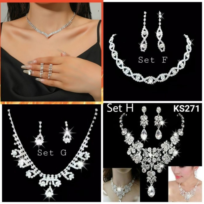 Set Perhiasan gantin Pernikahan Anting Kalung Berlian