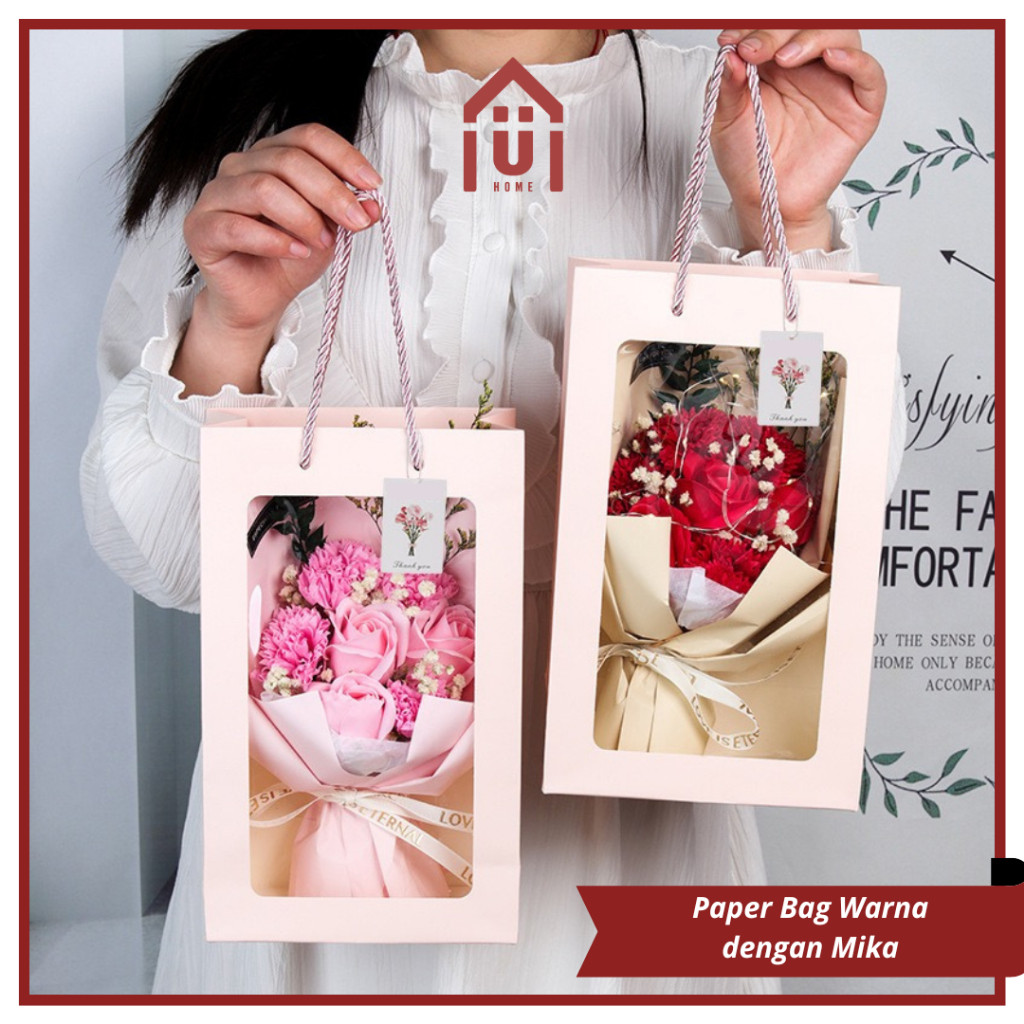 

Promo Terbaru Uniso - Bag Mika Warna Putih Pink Tas Bouquet Flower Goodie Bag Hampers Hadiah Tali