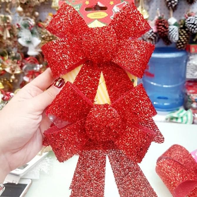 

Pita Natal Metalik Gliter Isi 2 ukuran Besar Dekor Pita Emas Merah