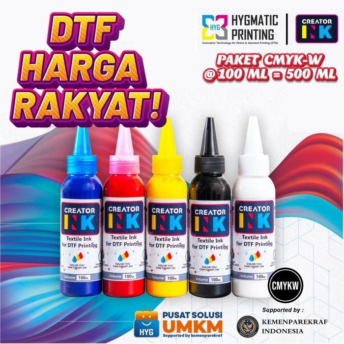 

Ready Paket Tinta DTF CMYK-W - CREATOR INK 100 ML