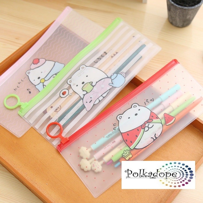 

Tempat Pensil / Kotak / Penyimpanan / Alat Tulis Pensil TRANSPARANT ZIPPER
