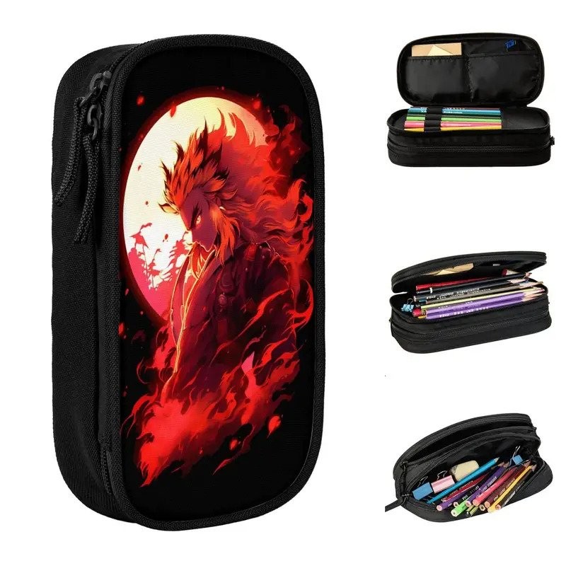 

Flame Demon Slayers Pencil Case Japanese Anime Comic Pencilcases Pen Box Kids Big Capacity Bag Students School Zipper Stationery GPF2