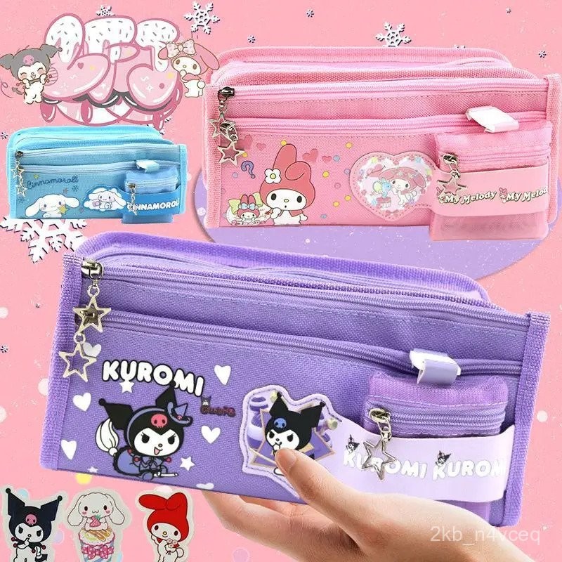 

2023 New Sanrio Cartoon Stationery Pen Bag Large Capacity Pen Box Kuromi Cinnamoroll Melody Pencil-Box Cute Stationery Bag KN9L