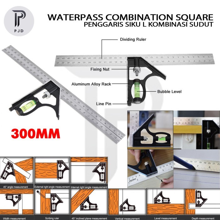 

Penggaris Siku L Kombinasi Waterpass Combination Square Ruler Sudut