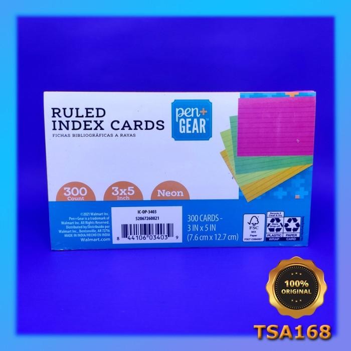 

300 Ruled Index Cards Neon Colors 3x5 inch 300 Sheets 3" x 5" 3"x5" Kualitas Terbaik