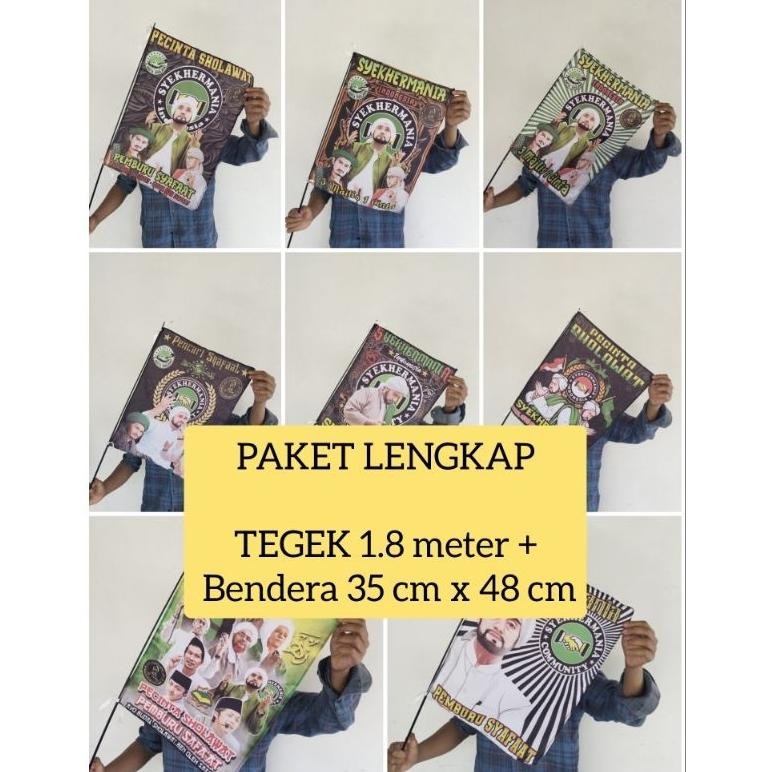 VIRAL Bendera Sholawatan, Joran Tegek Bendera satu set tegek 1.8 meter + bendera sholawat 35cm x 48c