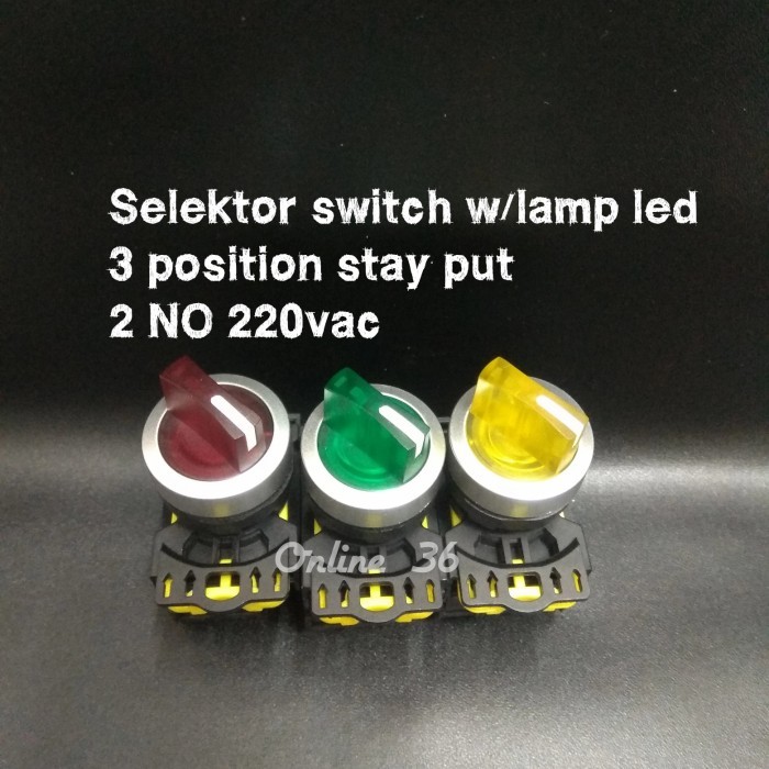 SELECTOR SWITCH 3 POSISI W/LAMP LED 2NO LA115-A5-20XSD BARU