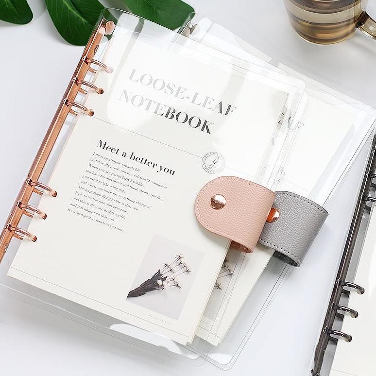 

aq-54 [MILOLI] Elegant Binder A5 Binder A6 Transparan Binder with Clip Note Book Loose Leaf Rose Gold Binder - E0036 Premium