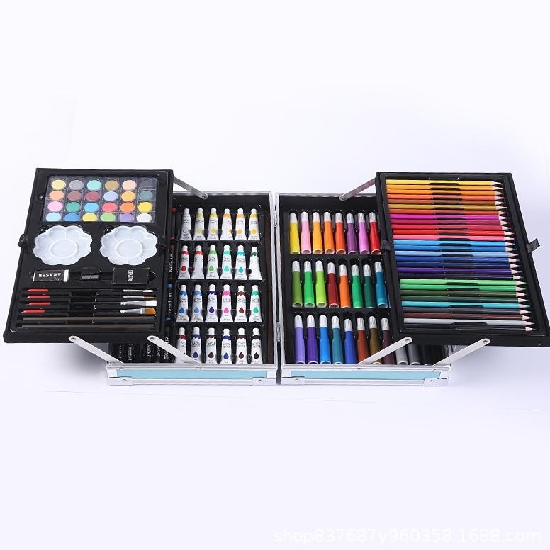 

fth-56 WY Crayon Set 145pcs Koper Aluminium Besi Krayon Pensil Warna 145 Pcs Box Alat Lukis Anak Koper Set Premium
