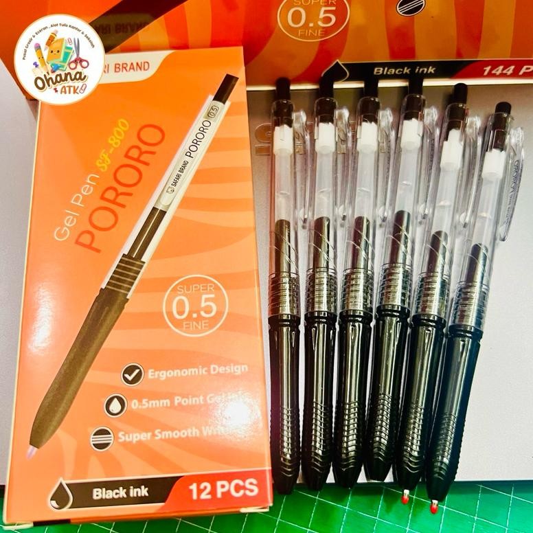 

hj-77 (12 pcs) Pulpen Gel PORORO SAFARI SF-800 KOKORO Hitam 0.5 Murah