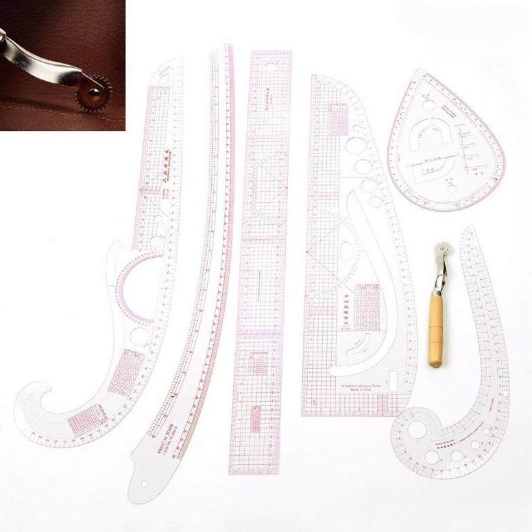 

nl-8 7PCS/SET tailor ruler Clear measuring kit sewing drawing Yardstick ruler sleeve French arm curve set Paddle Whee ruler set Hemat