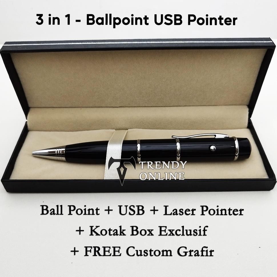

edf-62 Ballpoint Pointer USB Multifungsi dengan Box Elegan, 3in1 Bolpoin FREE Cetak Nama | Pen Pointer USB Custom Viral