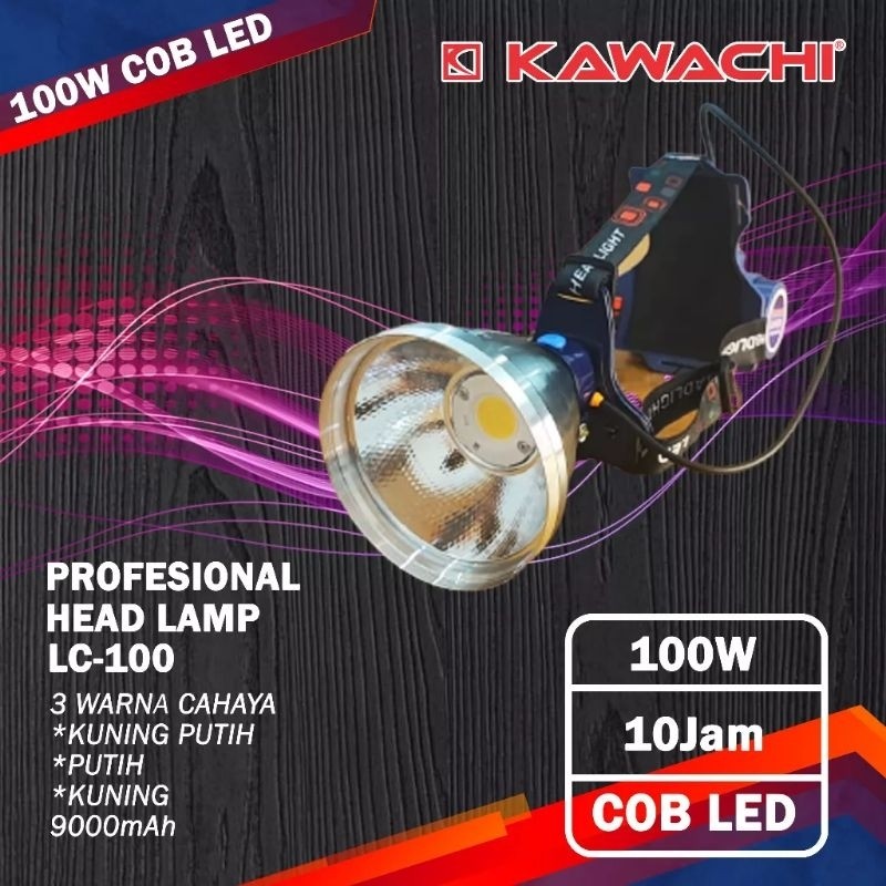 Senter Kepala Kawachi 100 Watt LC-100 3 mode cahaya LED COB super terang