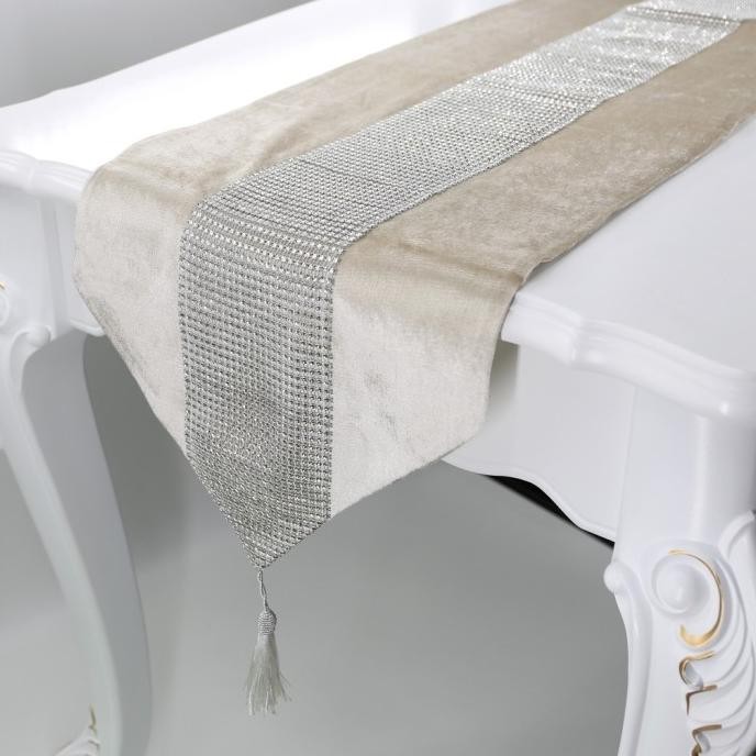 table runner panjang - Bed Runner Bludru Suede Mewah 250 cm - putih