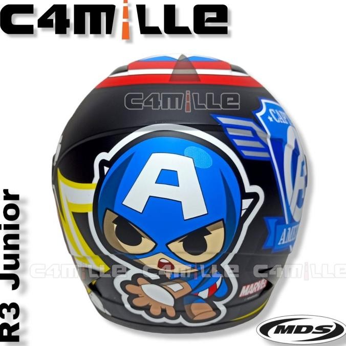 HELM MDS R3 JR CAPTAIN AMERICA 3 M BLACK HALF F ANAK