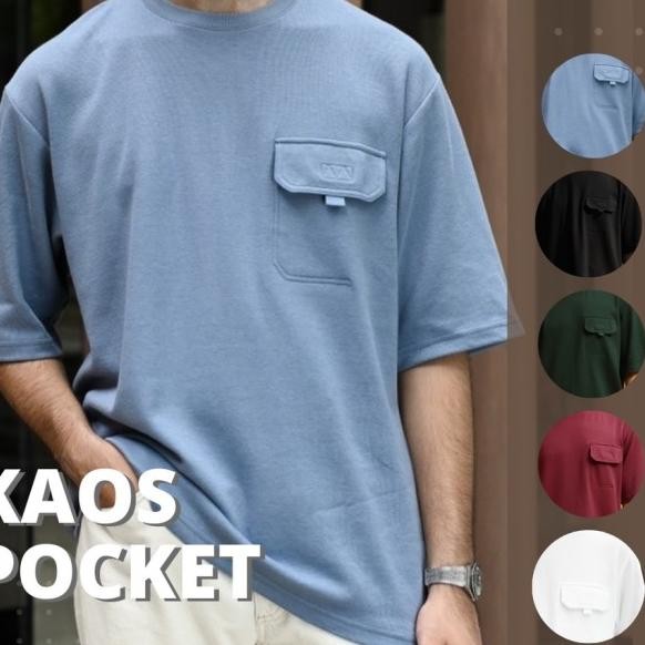 Baju Kaos Saku Polos Oversize Pria Wanita Kaos Saku Dek Cotton 30S