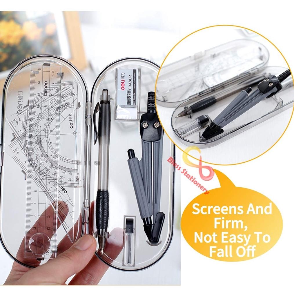 

hj-54 Jangka penggaris busur sekolah DELI Compass Drafting Set Square Ruler Viral