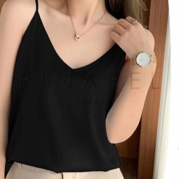 Tanktop Singlet Tank Top Tali Tengtop Bra Wanita Sexi - Hitam, L