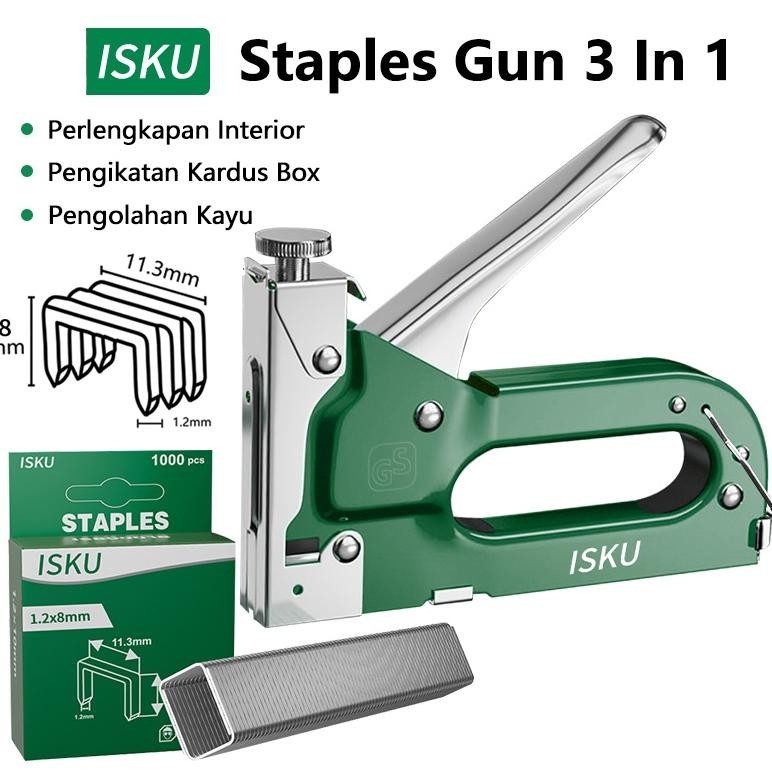 

h-4 ISKU Staple Gun/Staples Tembak 3 in 1 3 Jenis Staples /Alat Perkakas acker Stapler Staples Perekat Powerfull Terlaris