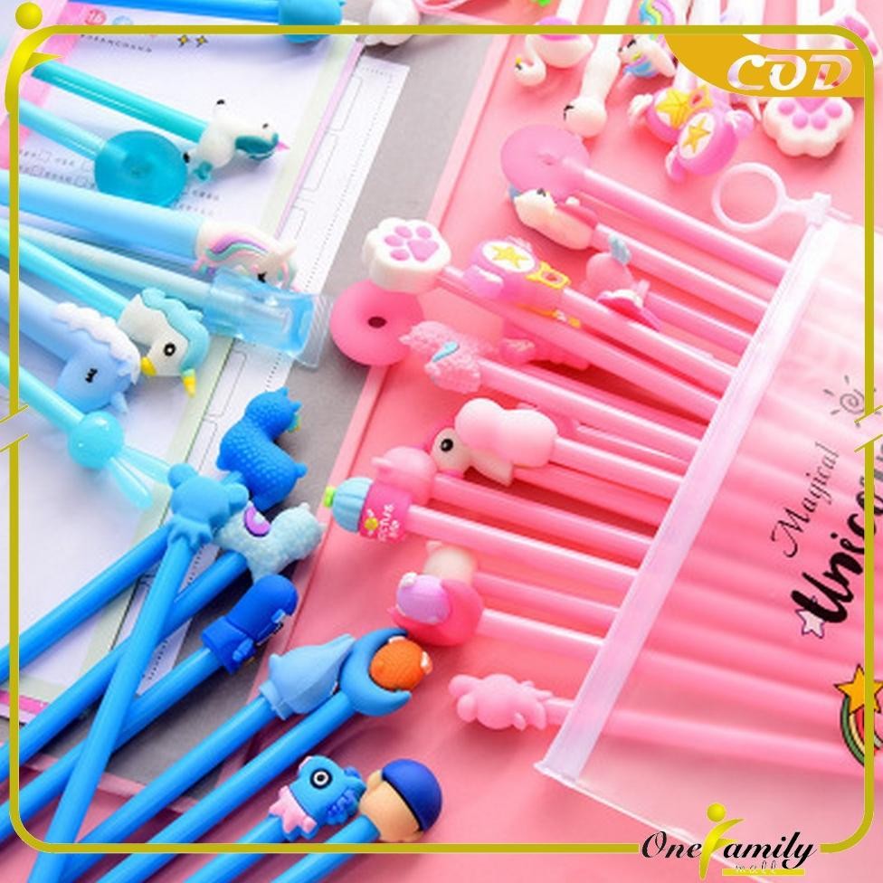

ghs-55 ONE-A15 Pulpen Gel Karakter Lucu Set Isi 20PCS Pena FREE Zipper Pouch Tempat Pensil Transparan Murah Original