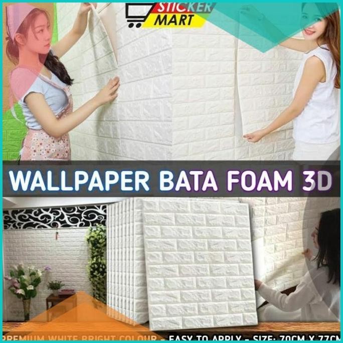 Premium Wallpaper Sticker 3D Foam White Brick Batu Bata Putih 140BZ4