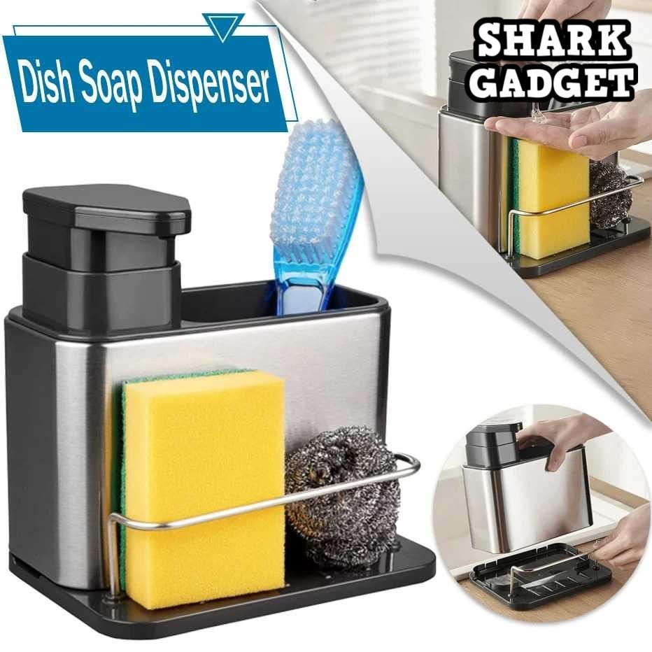 Dispenser Sabun Cuci Piring 3 in 1 Stainless Steel Sink Organizer Tempat Kotak Sabun Cuci [SAG]