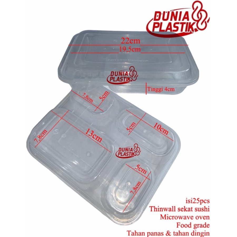 

Terbaru 25pc thinwall sekat 4 bento kotak lunch box plastik tempat makan nasi - OTH-1 Limited