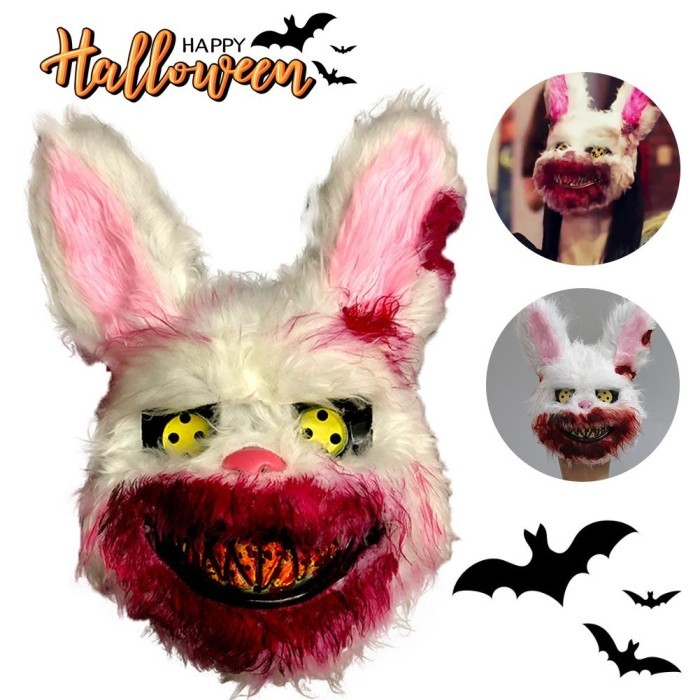 #####] Bloody Killer Rabbit Mask Halloween Plush Teddy Bear Cosplay
