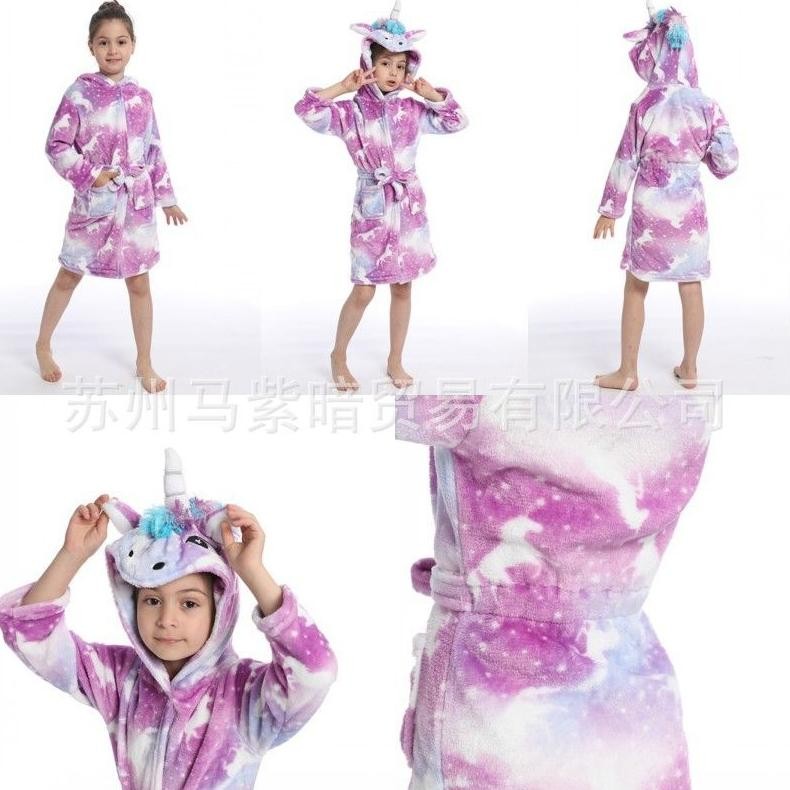 murah Baju kostum Piyama Pakaian Baju Kimono Mandi Renang Anak Perempuan Kepala Unicorn Bathrobe Jub