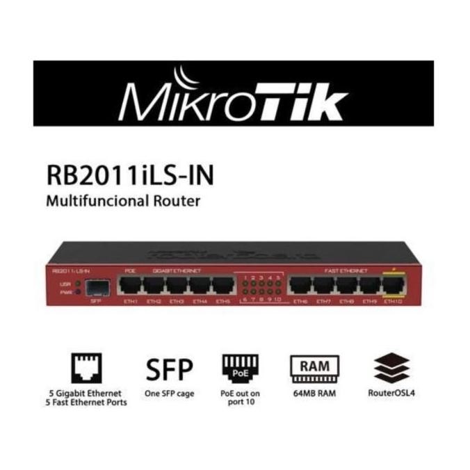 Mikrotik Rb2011Ils-In Router 10 Port 5 Port 10/100 + 5 Port Gigabit New Stok