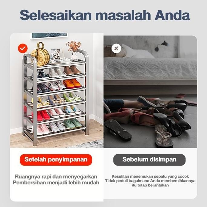 Free Shipping6Susun Rak Sepatu & Sendal Stainless Steel 6/5/4/3 Susun /Rak Sepatu Kokoh Tempat Sepat