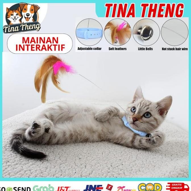 New Stock  Kalung Kucing Tongkat Bulu Mainan Kucing Dengan Lonceng Teaser Stick Cat Toy Kalung Maina