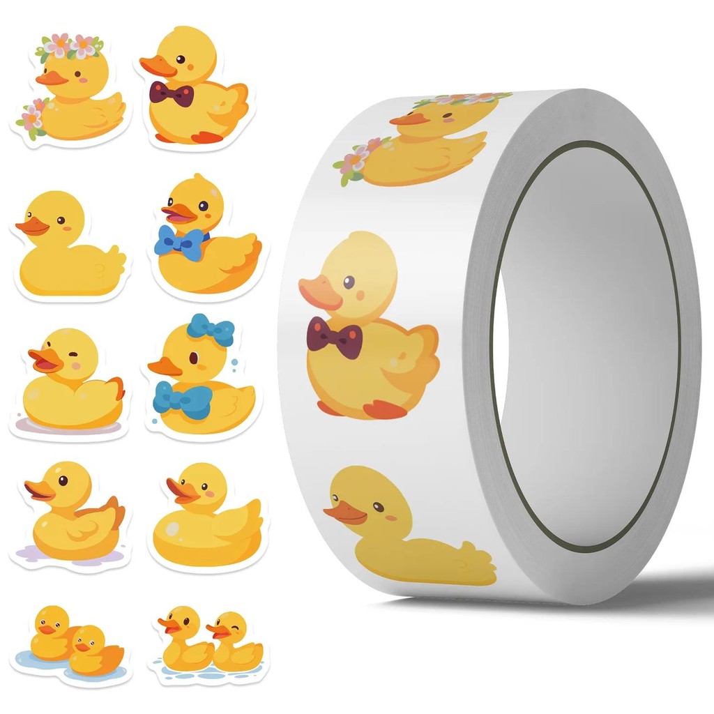 

500Pcs Stickers For Children Cartoon Yellow Duck Roll Stickers Small Cute Toy Game Sticker Diy Gift Sealing Label Decoration