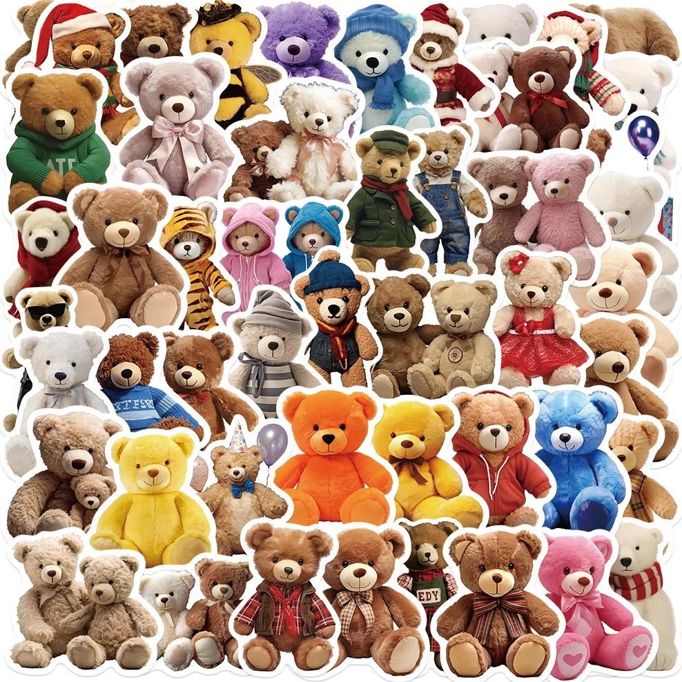 

50Pcsins Style Cute Plush Teddy Bear Sticker Decoration, Phone Back Card, Laptop Sticker Diy Manual Account Sticker